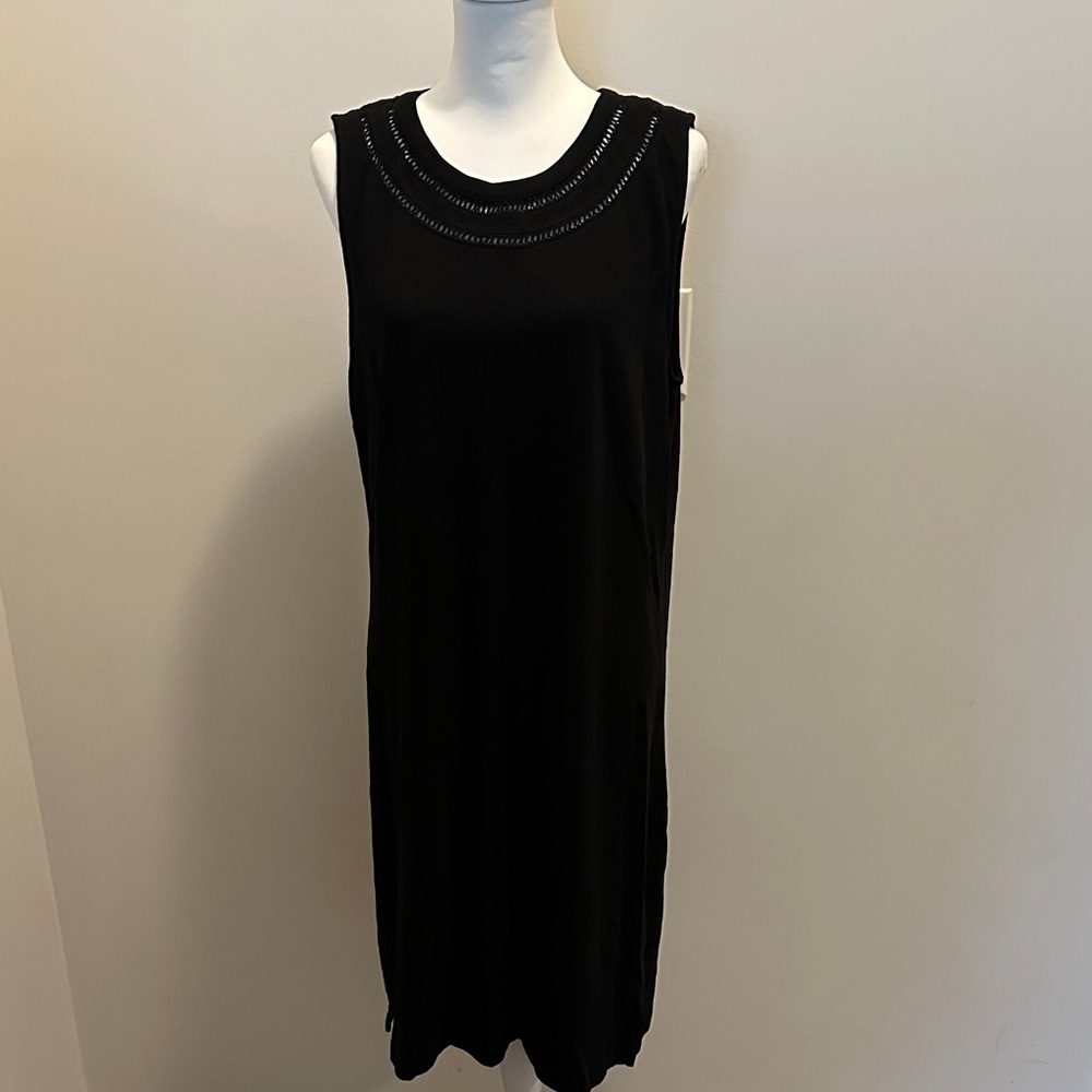 Talbots Black Dress with Embellished Neckline